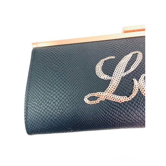 Clutch Purse "Love" Bling INC International Concepts Black Gold 10.25" x 5" NEW - Picture 2 of 11